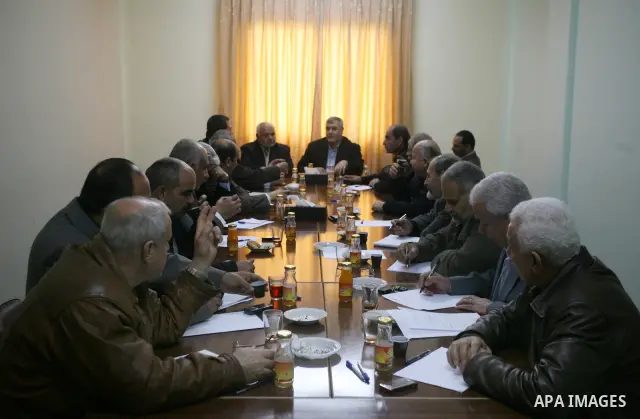 Palestinian factions leaders attend a meeting to discuss the issue of the Palestinian prisoner Khader Adnan, 33 jailed in Israel a jailed senior member of Islamic Jihad who has been on hunger strike for nearly 60 days da...