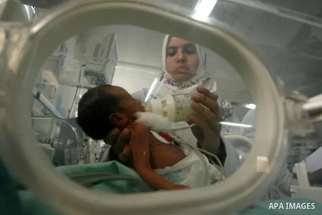 Premature babies receive treatment in the Nasser hospital in Khan Younis, southern Gaza Strip on February 15, 2012 as the hospital suffer from running out of fuel. Palestinian Ministry of Health in Gaza, calls for the Ar...