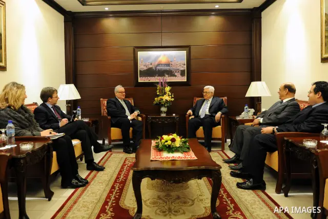 Palestinian President Mahmoud Abbas (Abu Mazen) meets with Italian consul general in Jerusalem, Gim Polo Cantini in the West bank City of Ramallah on Feb. 18, 2012. Photo by Thaer Ganaim