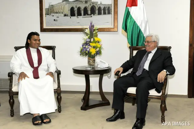 Palestinian President Mahmoud Abbas (Abu Mazen) meets with Sri Lankan president's envoy, Namal Rjapkh in the West bank City of Ramallah on Feb. 19, 2012. Photo by Thaer Ganaim