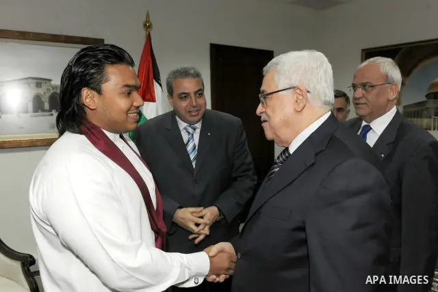 Palestinian President Mahmoud Abbas (Abu Mazen) meets with Sri Lankan president's envoy, Namal Rjapkh in the West bank City of Ramallah on Feb. 19, 2012. Photo by Thaer Ganaim