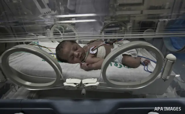 A nurse attends to a Palestinian infant in an incubator at Al-Nasser hospital in Gaza Strip on 20 February 2012. The hospital has been suffering from power cuts after the impoverished territory's sole power plant, that s...