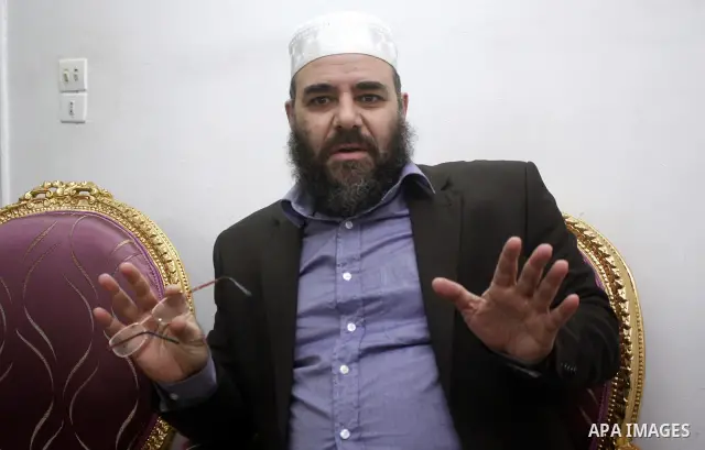 Egyptian Tareq al-Zomor, a member of Egypt's Islamic Jihad, speaks to media at his house in Cairo on Feb. 20, 2012. Al-Zomor, who jailed over the 1981 assassination of president Anwar Sadat, was released from Egyptian pr...