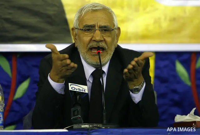 Egyptian Abed al-Monaem Abu al-Fatouh, one of the most popular presidential candidates in Egypt, speaks to media during a press conference at his house in al-Samman neighbourhood in Cairo on Feb. 21,2012. Abu al-Fatouh w...