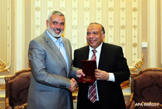 Hamas prime minister Ismail Haniyeh, visits Saad Katatni head of the Egyptian parliament and confirmed that Gaza had agreed on a deal with Egypt to boost the Gaza Strip's energy supply after continued power cuts. Photo b...