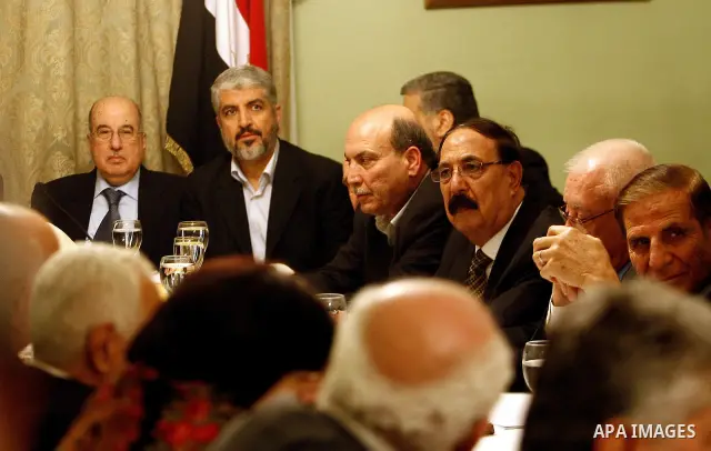 Hamas leader Khaled Meshaal, during a meeting between Fatah and Hamas in Cairo, Egypt, 23 February 2012. According to media reports, the leaders of the Palestinian movements Hamas and Fatah were visiting Egypt for talks...