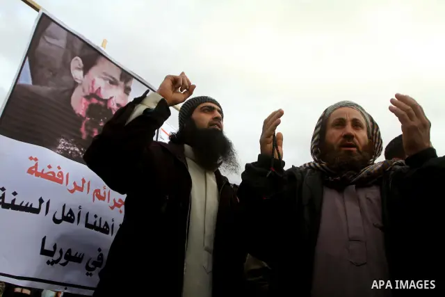 A Palestinian Salafist takes part in a protest against Syria's President Bashar al-Assad in Rafah in the southern Gaza Strip February 24, 2012. Photo by Ashraf Amra