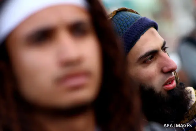 A Palestinian Salafist takes part in a protest against Syria's President Bashar al-Assad in Rafah in the southern Gaza Strip February 24, 2012. Photo by Ashraf Amra