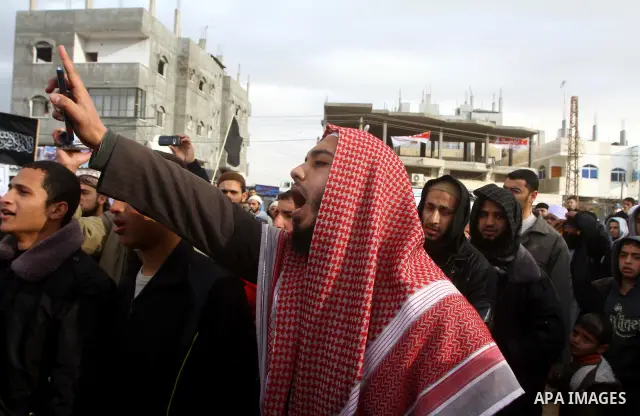 A Palestinian Salafist takes part in a protest against Syria's President Bashar al-Assad in Rafah in the southern Gaza Strip February 24, 2012. Photo by Ashraf Amra