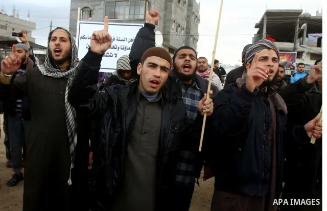 A Palestinian Salafist takes part in a protest against Syria's President Bashar al-Assad in Rafah in the southern Gaza Strip February 24, 2012. Photo by Ashraf Amra