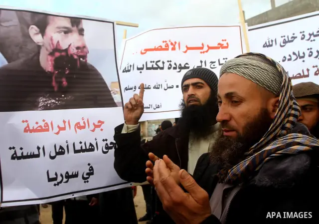 A Palestinian Salafist takes part in a protest against Syria's President Bashar al-Assad in Rafah in the southern Gaza Strip February 24, 2012. Photo by Ashraf Amra