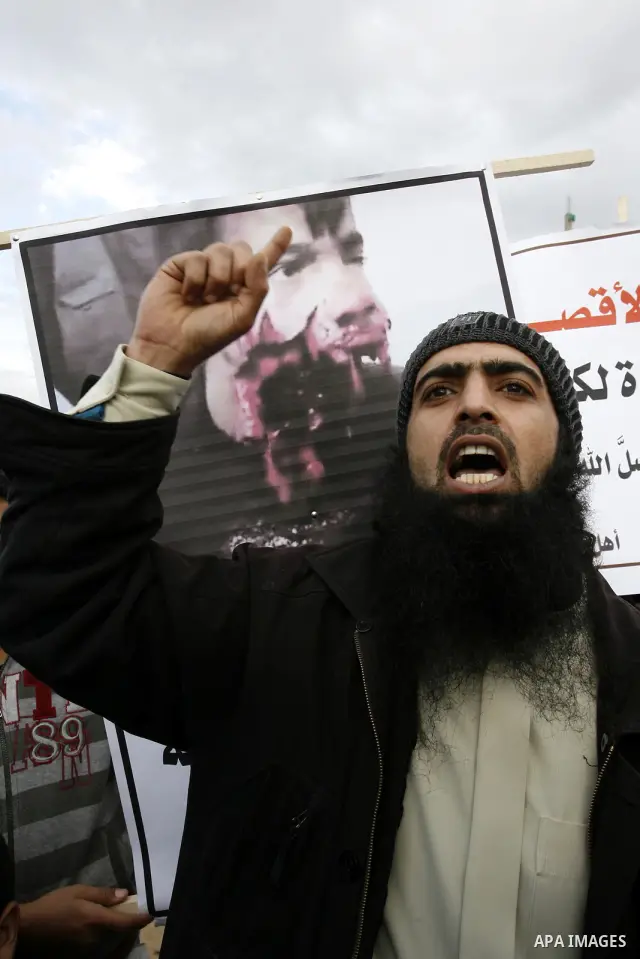 A Palestinian Salafist takes part in a protest against Syria's President Bashar al-Assad in Rafah in the southern Gaza Strip February 24, 2012. Photo by Abed Rahim Khatib