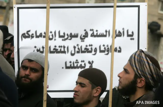 A Palestinian Salafist takes part in a protest against Syria's President Bashar al-Assad in Rafah in the southern Gaza Strip February 24, 2012. Photo by Abed Rahim Khatib