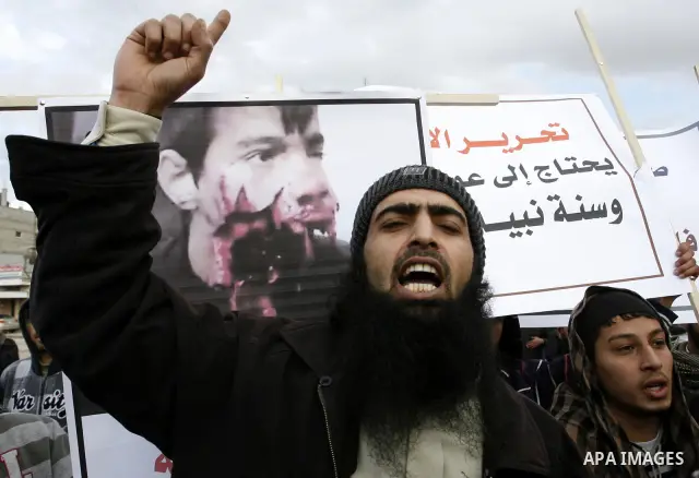 A Palestinian Salafist takes part in a protest against Syria's President Bashar al-Assad in Rafah in the southern Gaza Strip February 24, 2012. Photo by Abed Rahim Khatib