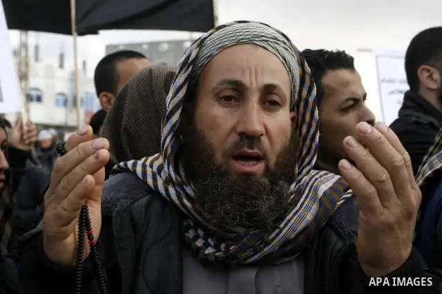 A Palestinian Salafist takes part in a protest against Syria's President Bashar al-Assad in Rafah in the southern Gaza Strip February 24, 2012. Photo by Abed Rahim Khatib