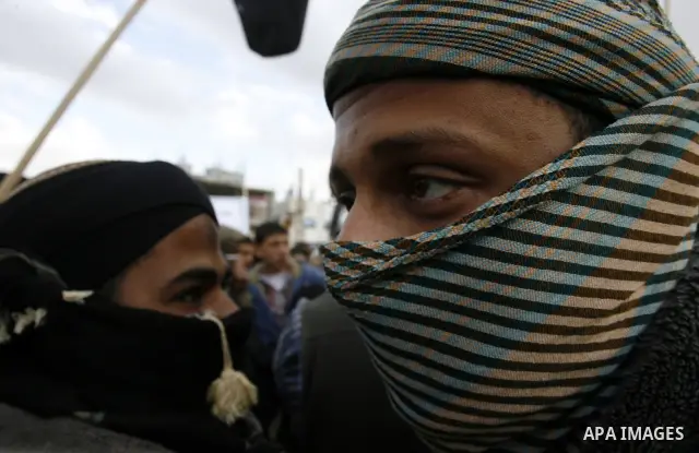 A Palestinian Salafist takes part in a protest against Syria's President Bashar al-Assad in Rafah in the southern Gaza Strip February 24, 2012. Photo by Abed Rahim Khatib
