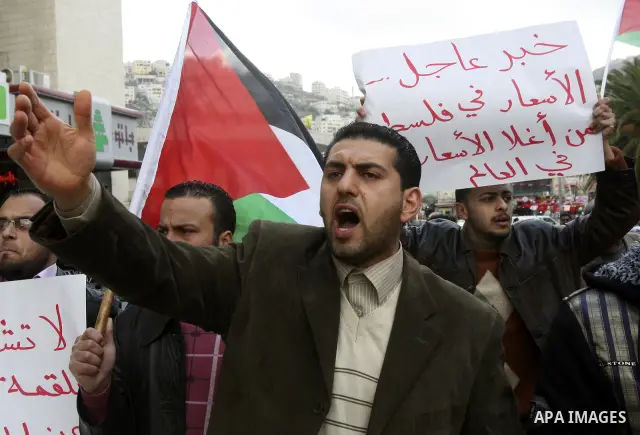 Palestinians participate protest against rising prices and taxes in the city of Nablus West Bank, Saturday, Feb. 25, 2012. Photo by Wagdi Eshtayah