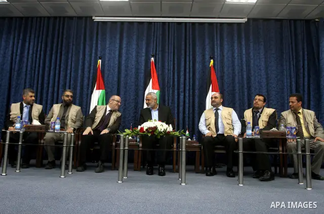Palestinian Prime Minister in Gaza Strip, Ismail Haniyeh, meets with the European convoy "loyalty to Palestine", in Gaza City on Feb. 28, 2012. Photo by Ashraf Amra