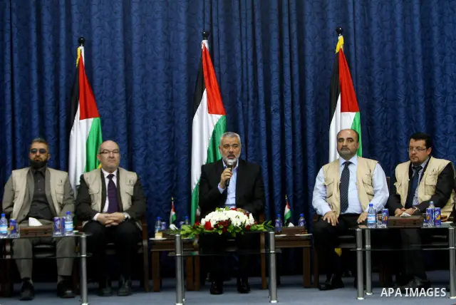 Palestinian Prime Minister in Gaza Strip, Ismail Haniyeh, meets with the European convoy "loyalty to Palestine", in Gaza City on Feb. 28, 2012. Photo by Ashraf Amra