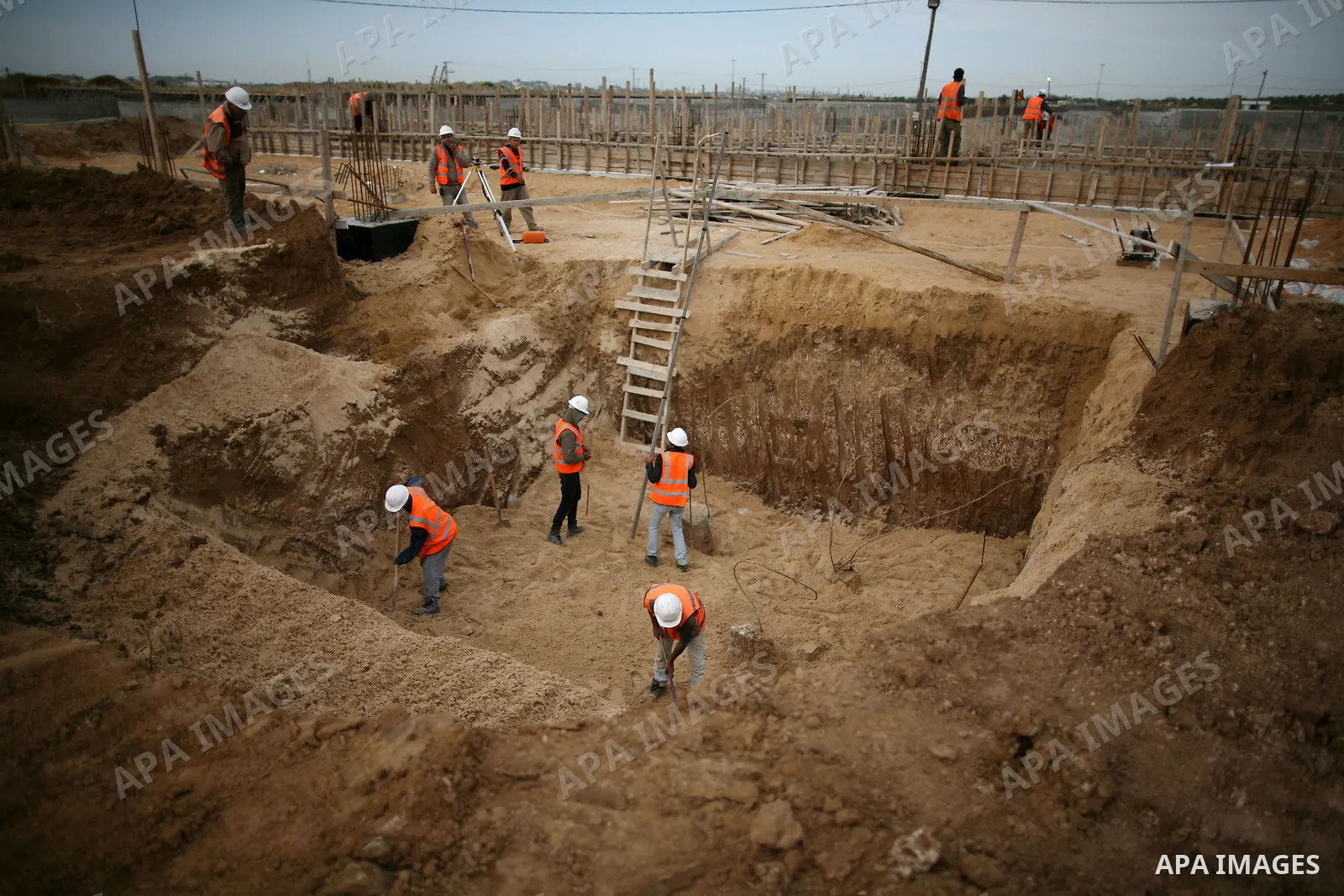 Palestinian workers work in building a sewage desalination station in the Northern Gaza Strip on Feb. 26, 2012. The Sewage desalination project is funded by the International Bank and EU with budget 40 million dollar. Th...