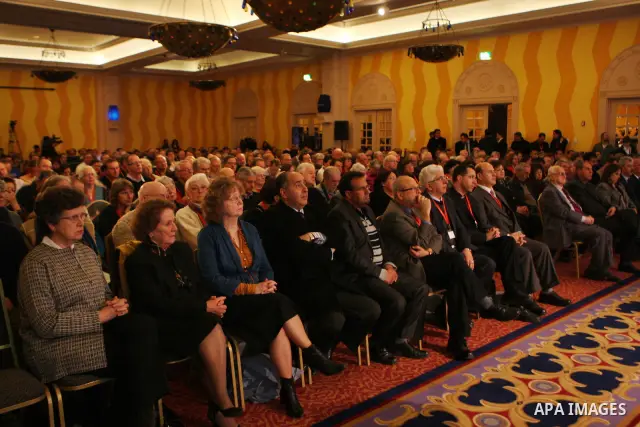 Palestinian Prime Minister, Salam Fayyad, speaks during the world christian conference in the West Bank city of Bethlehem, on Mar. 05, 2012. Photo by Mustafa Abu Dayeh