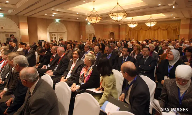 Palestinian Prime Minister Salam Fayyad, openning of the Second International Conference of the surgery, gynecology and obstetrics in the West Bank City of Bethlehem, on Mar. 14, 2012. Photo by Mustafa Abu Dayeh.