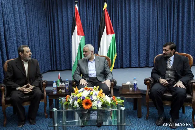 Palestinian Prime Minister in Gaza Strip, Ismail Haniyeh, receives, delegation of the General Command in his office in Gaza City, on Mar. 19, 2012. Photo by Ahmed Shaat