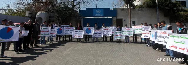 Palestinian students protest in front of UNESCO against the problem of water and electricity in Gaza City on Mar. 22, 2012. Photo by Ashraf Amra