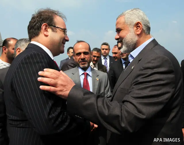 Palestinian Prime Minister in Gaza Strip, Ismail Haniyeh, receives Turkish delegation from "Teka" Foundation in Gaza City on Mar. 28,2012. Photo by Ahmed Shaat