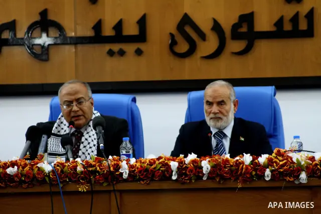 Mohamed Salah Idris, Chairman of the Arab Affairs Committee in the Egyptian Parliament, during a visit to the Palestinian Legislative Council in gaza City, on March 28, 2012. The delegation is on a solidarity visit with...