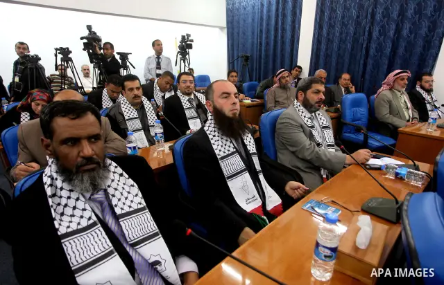 Members of Egyptian parliamentary delegation During a visit to the Palestinian Legislative Council in gaza City, on March 28, 2012. The delegation is on a solidarity visit with the Palestinian people to the Hamas-run Gaz...