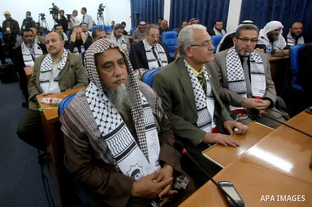 Members of Egyptian parliamentary delegation During a visit to the Palestinian Legislative Council in gaza City, on March 28, 2012. The delegation is on a solidarity visit with the Palestinian people to the Hamas-run Gaz...
