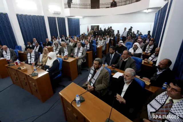 Members of Egyptian parliamentary delegation During a visit to the Palestinian Legislative Council in gaza City, on March 28, 2012. The delegation is on a solidarity visit with the Palestinian people to the Hamas-run Gaz...