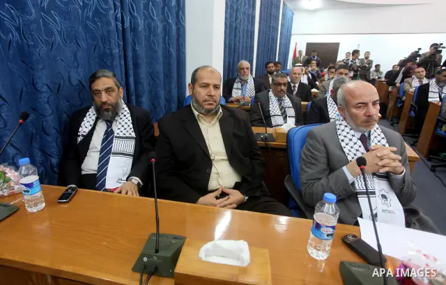 Members of Egyptian parliamentary delegation During a visit to the Palestinian Legislative Council in gaza City, on March 28, 2012. The delegation is on a solidarity visit with the Palestinian people to the Hamas-run Gaz...