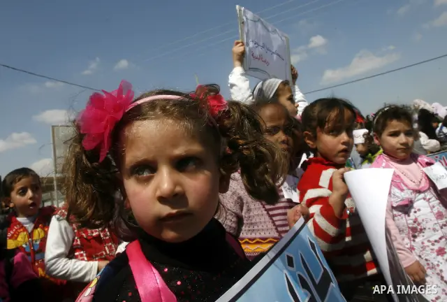 Palestinian children protest in front of the Rafah border crossing with Egypt in southern Gaza on Mar. 09, 2012. Protesters asked for Egypt to provide the Gaza Strip with electricity and diesel fuel. Gaza is experiencing...
