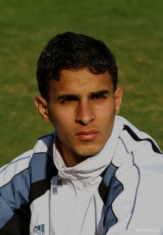 Palestinian runner Bahaa al-Farra, who has been selected to represent Palestine at the London Olympics in July - August 2012 during training at the al-Yarmouk soccer stadium in Gaza City on March 29, 2012. Farra will be...