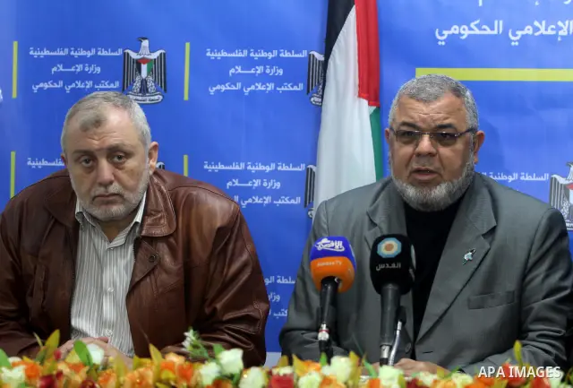 Palestinian Minister of Public Works and Housing, Yousef Al-Mansi during press conference in Gaza city, on Apr. 02, 2012. Photo by Mohammed Asad