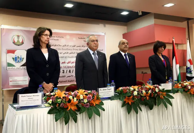 Palestinian Prime Minister, Salam Fayyad, speaks at the first conference for communicable diseases in the West Bank city of Ramallah, on Apr. 02, 2012. Photo by Mustafa Abu Dayeh