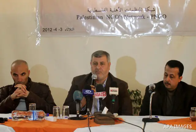 The Palestinian Freedoms Committee, during a press conference in Gaza city on Apr. 03, 2012. Photo by Mohammed Asad