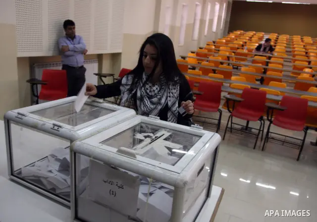 Birzeit University students vote for their students council elections , in Ramallah, West Bank, April 4, 2012. Photo by Issam Rimawi