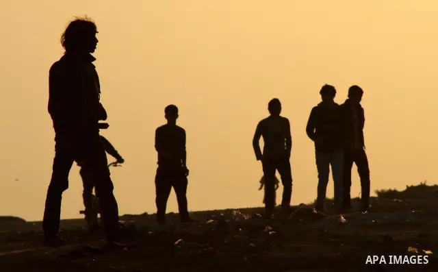 Palestinian farmers herds their camels during the sunset in North Gaza Strip on 04 April 2012. Photo by Ashraf Amra