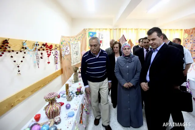 Palestinian Prime Minister Salam Fayyad arrives to pay a visit to support Palestinian farmers in the Yanun village near the West Bank City of Nablus, 05 April 2012. The village was temporarily abandoned by its residents...