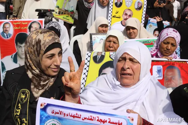 Palestinian prisoner Hanaa Shalabi participate demonstration in solidarity with prisoners jailed in Israel, during a weekly activity calling for their liberty at the Red Cross headquarters in Gaza City on Apr. 09, 2012....