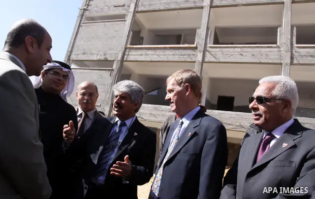 Bahraini delegation visit projects for building schools in Tel Al-Hawa in Gaza City, on April, 10, 2012. Photo by Mohammed Asad