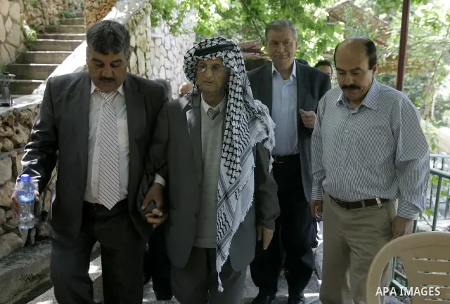Palestinian revolution poet Ibrahim Abu Saleh ''Abu Arab" visits the village of Bathan near the West Bank city of Nablus, Wednesday, April 11, 2012. Photo by Wagdi Eshtayah
