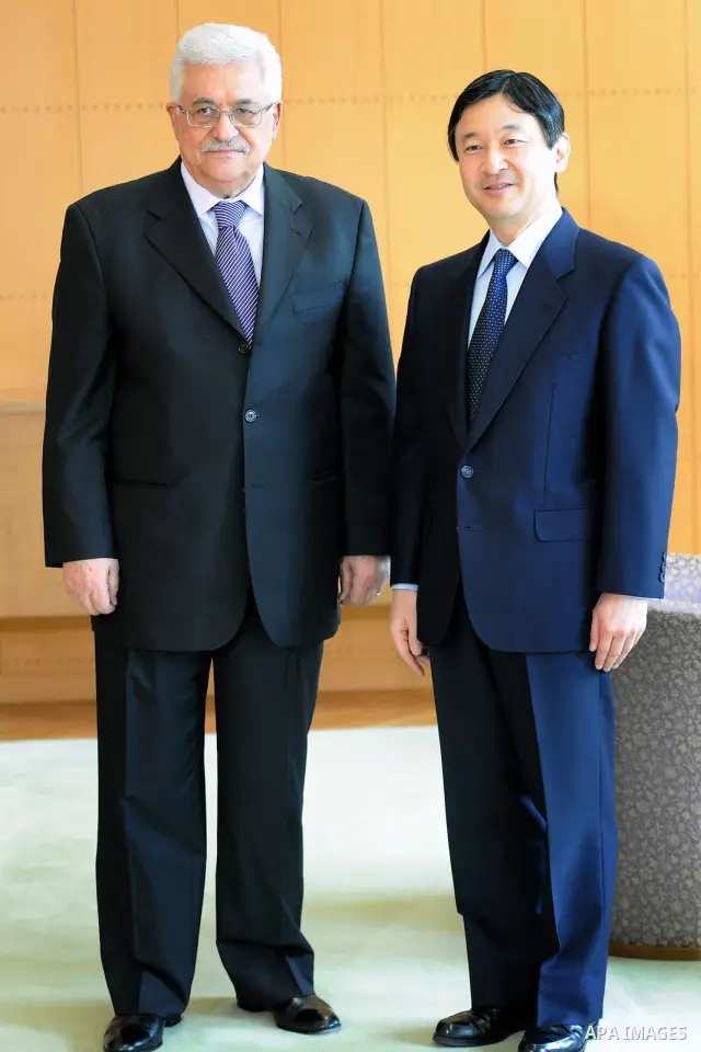Palestinian President, Mahmoud Abbas (Abu Mazen) meets with Crown Prince of Japan, Prince Naruhito in Tokyo, on April, 13, 2012. Photo by Thaer Ganaim
