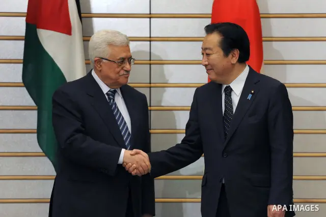 Palestinian President, Mahmoud Abbas (Abu Mazen) meets with Japan Prime Minister, Naoto Kan, in Tokyo, on April, 13, 2012. Photo by Thaer Ganaim
