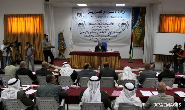 Members of the Palestinian legislative Council during the meeting discussing the issue of Palestinian prisoners in the Ministry of the prisoners in Gaza on April, 16, 2012. Some 1,600 Palestinian prisoners held in Israel...