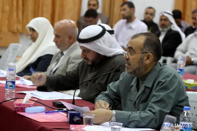 Members of the Palestinian legislative Council during the meeting discussing the issue of Palestinian prisoners in the Ministry of the prisoners in Gaza on April, 16, 2012. Some 1,600 Palestinian prisoners held in Israel...