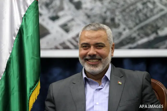 Palestinian Prime Minister in Gaza Strip, Ismail Haniya receives the Bahrani delegation in his office in Gaza city on April 18, 2012. Photo by Mohammed Asad